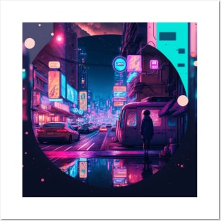 Neon Microcosm - Cyberpunk Cityscape Skyline Posters and Art